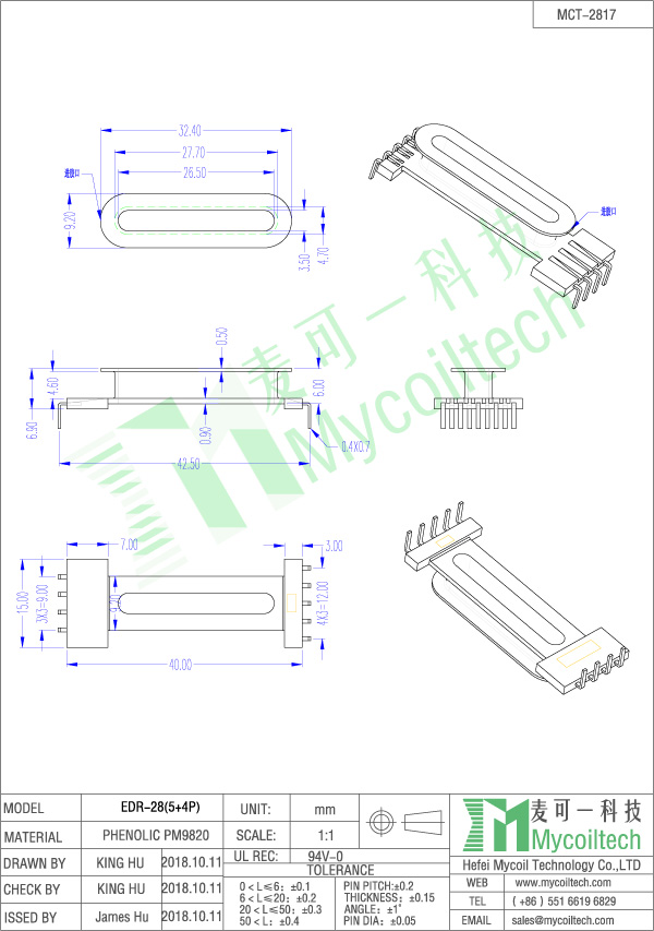 4+5 pins EDR28 coil former