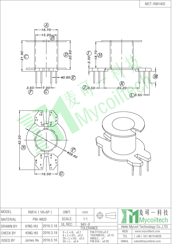 Flyback transformer RM14 bobbin