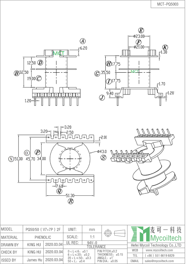 PQ50/50 two slots coil bobbin