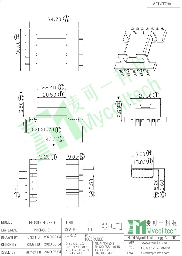 EFD30 flyback transformer bobbin