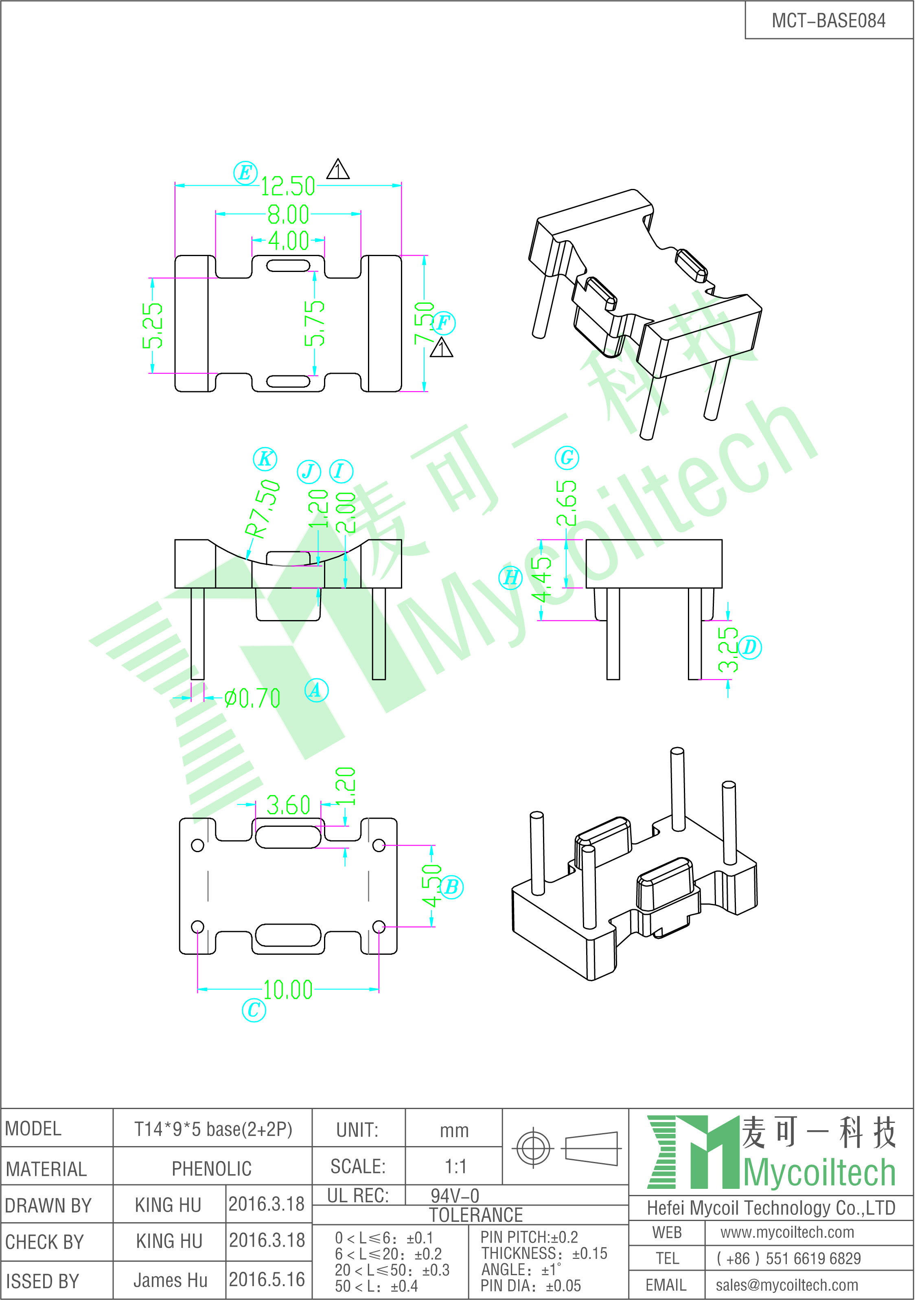 Toroidal core inductor base