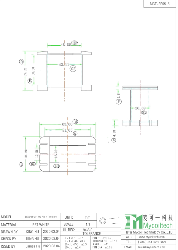 EE55 horizontal coil former