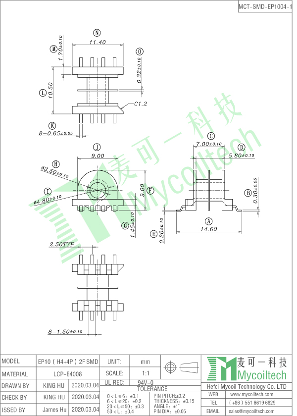 SMD coil bobbin EP10