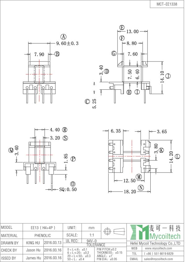 EE13 horizontal coil bobbin