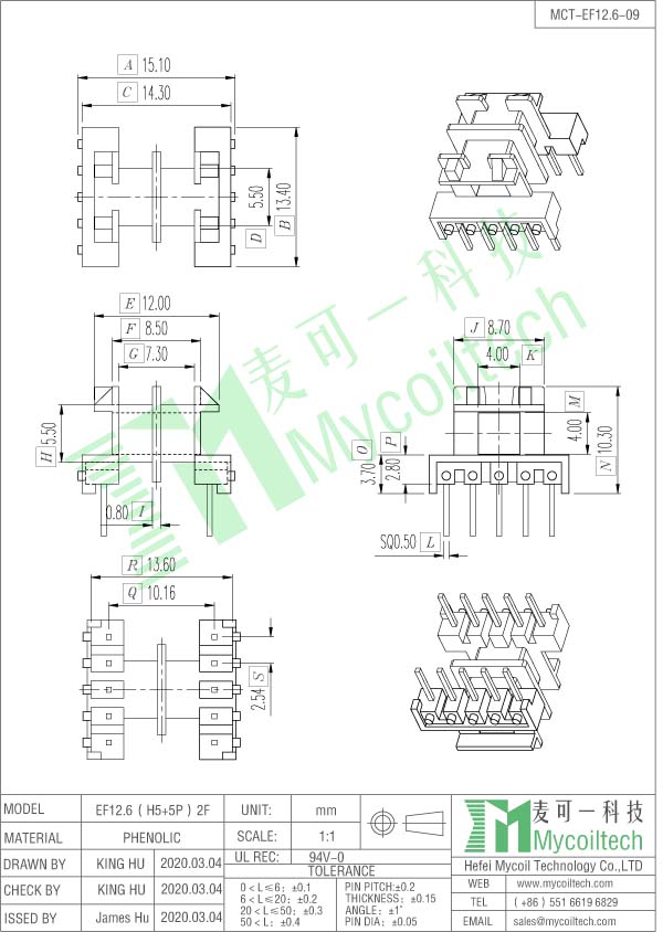 EF12.6 double slot coil bobbin