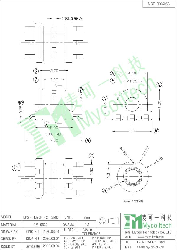 SMD EP5 bobbin double slots