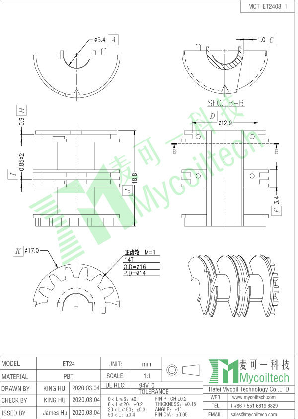 ET24 inductor bobbin base