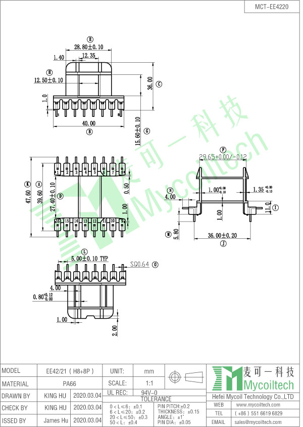 EE42 horizontal coil bobbin