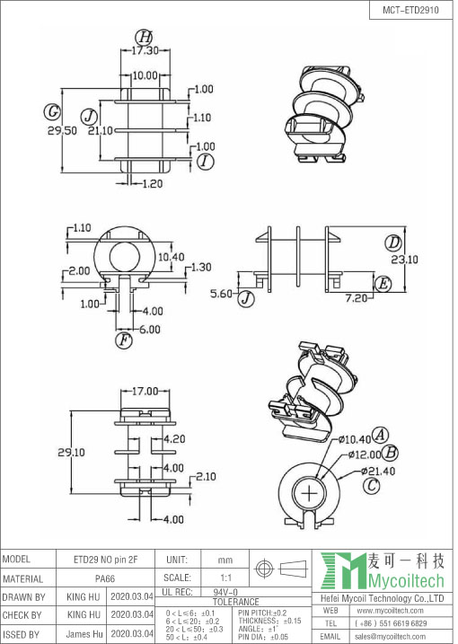 ETD29 soft ferrite core