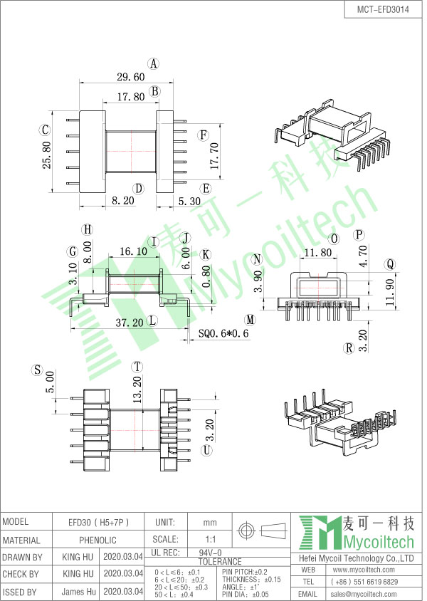 EFD30 l pin transformer bobbin