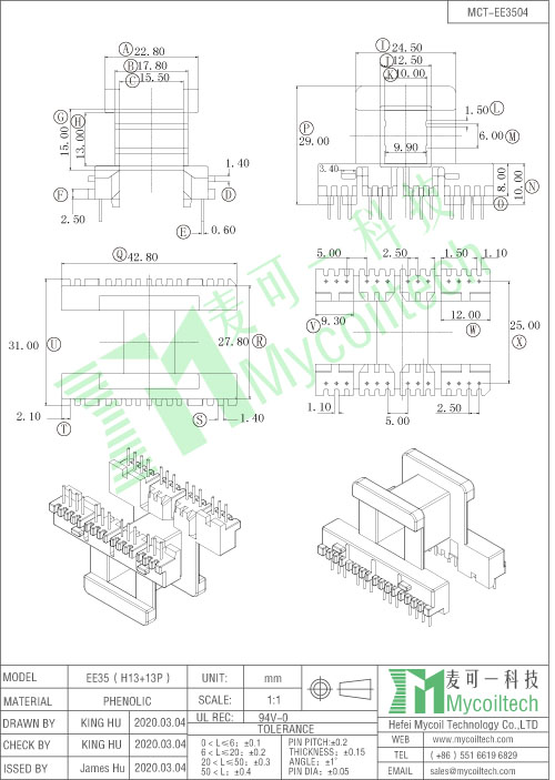 EE35 ferrite core bobbin