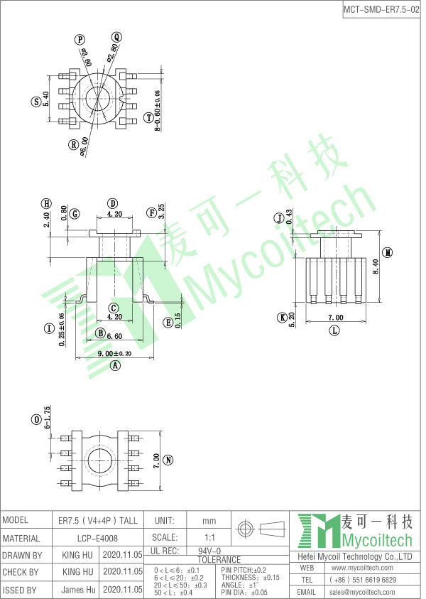 ER7.5 SMD coil bobbin