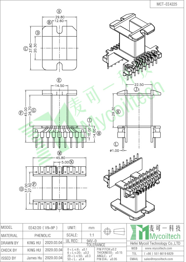 EE42 vertical bobbin 18 pins