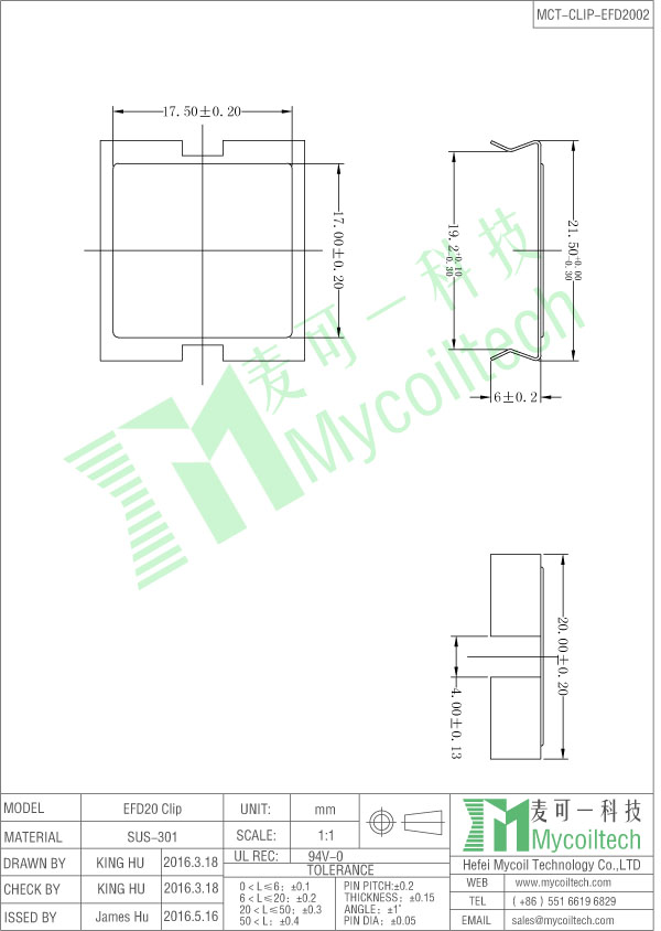 EFD20 coil former clamp