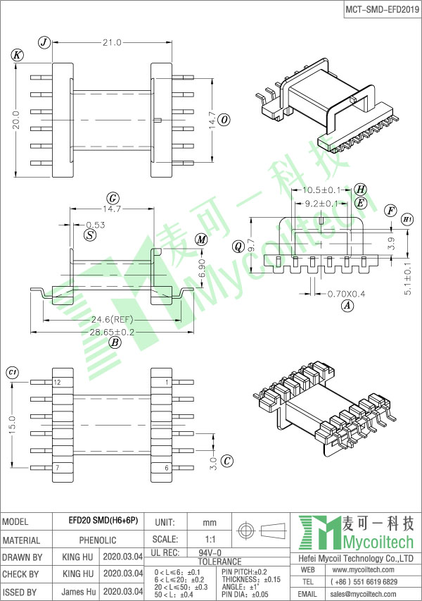 EFD20 SMD coil former