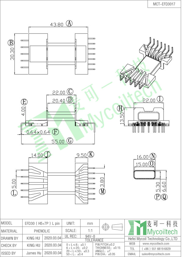 EFD30 ferrite bobbin