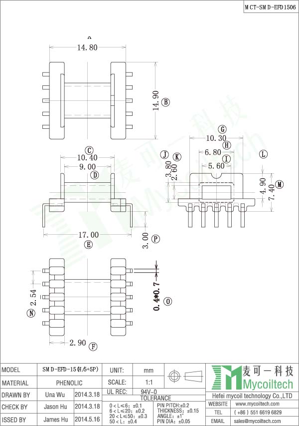 EFD15 SMD coil former