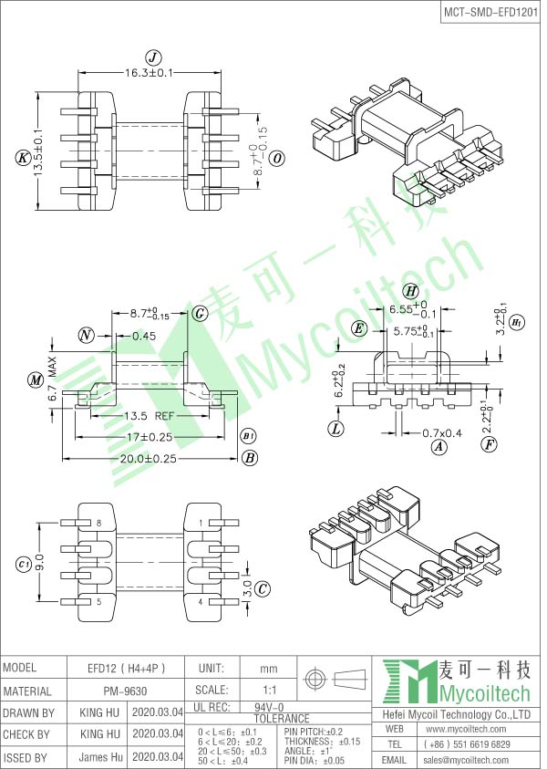 4+4 pins EFD12 SMD bobbin