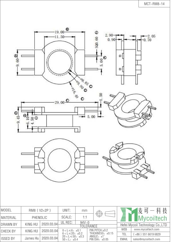 RM8 bobbin 2+2 pins 