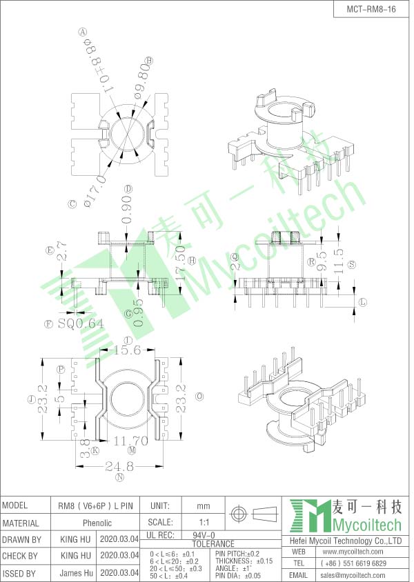 RM8 core vertical bobbin