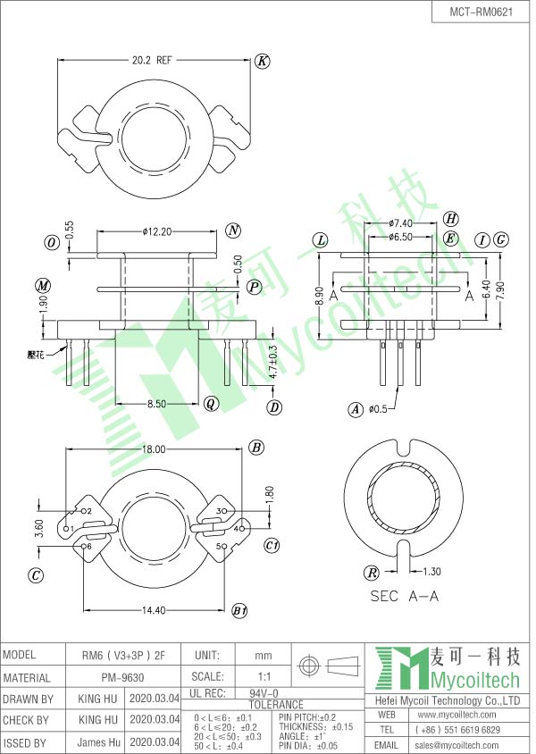 vertical RM6 transformer bobbin