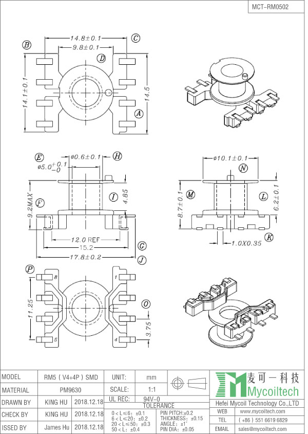 RM5 ferrite bobbin 4+4 pins