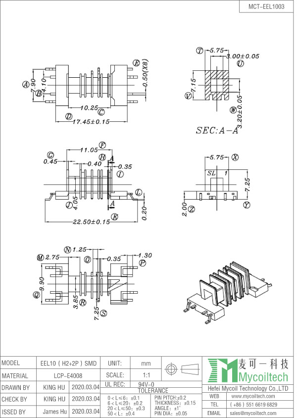 EEL10 ferrite core bobbin