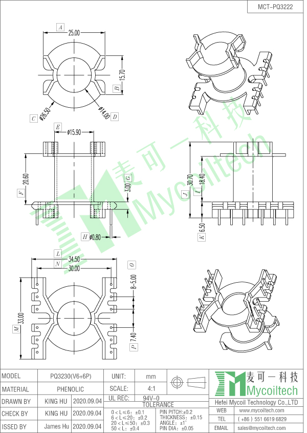 PQ32/30 ferrite core bobbin