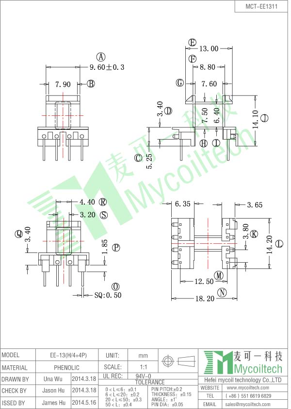 EE13 horizontal coil bobbin