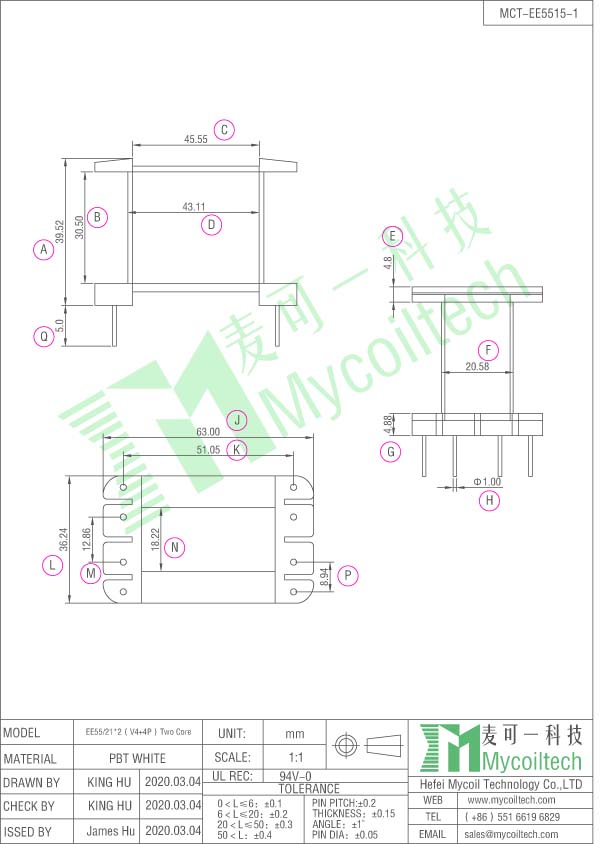 EE15 ferrite transformer bobbin