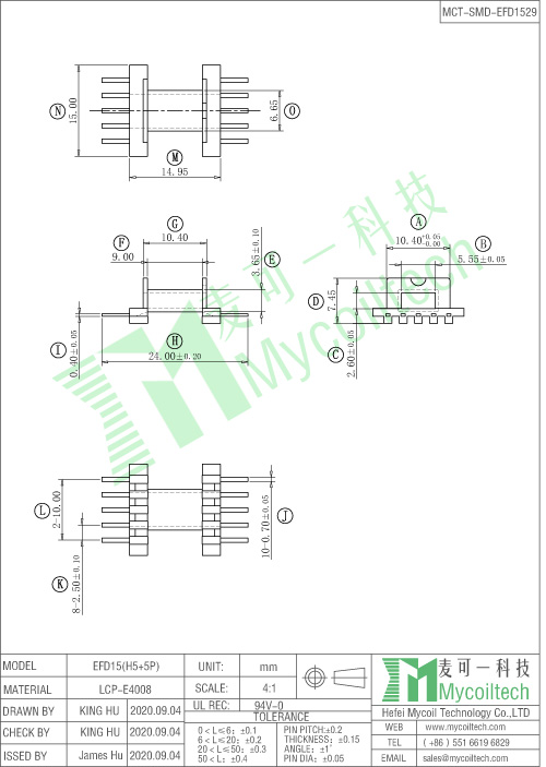 EFD15 transformer bobbin 10 pins