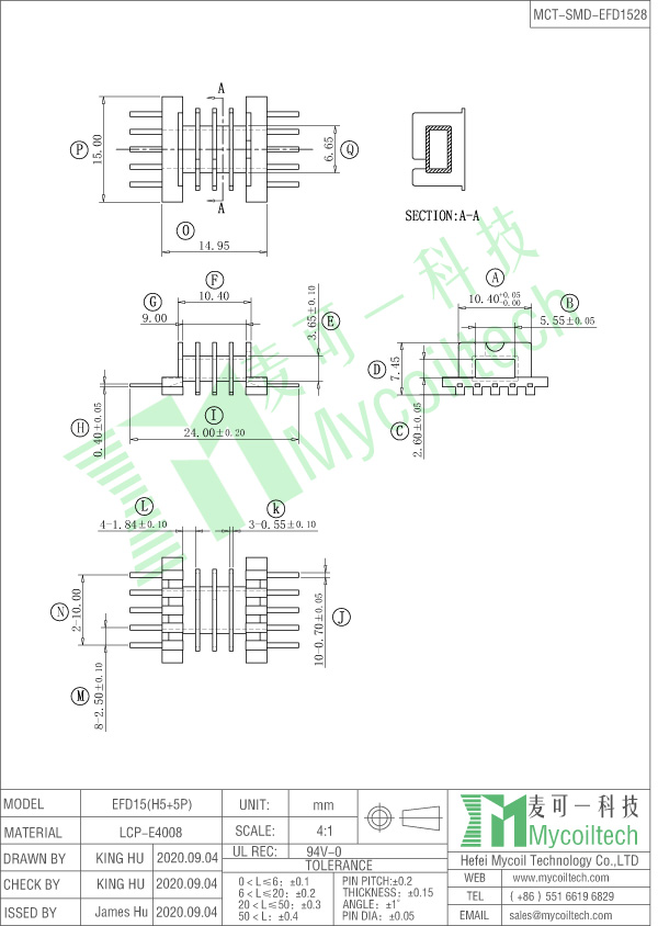 EFD15 coil former SMD bobbin