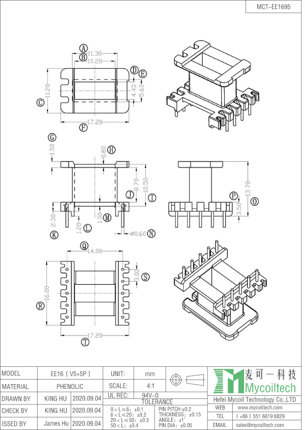 EE16 vertical coil former