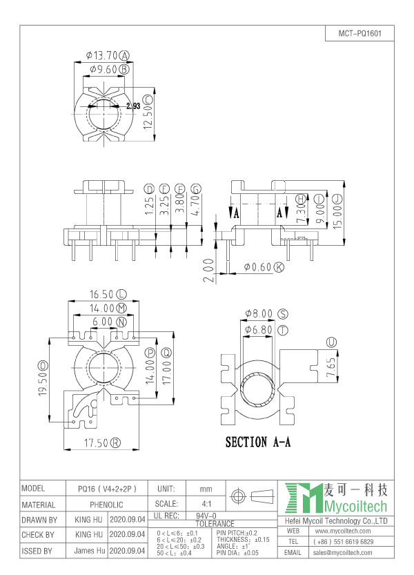 PQ16 bobina vertical 8 pinos