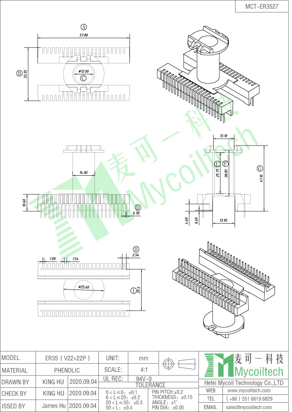 Estrutura do transformador vertical ER35