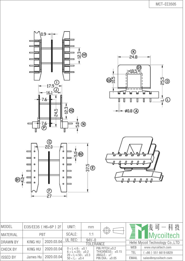 EE35 horizontal transformer bobbin