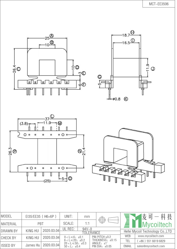 EE35 ferrite core bobbin