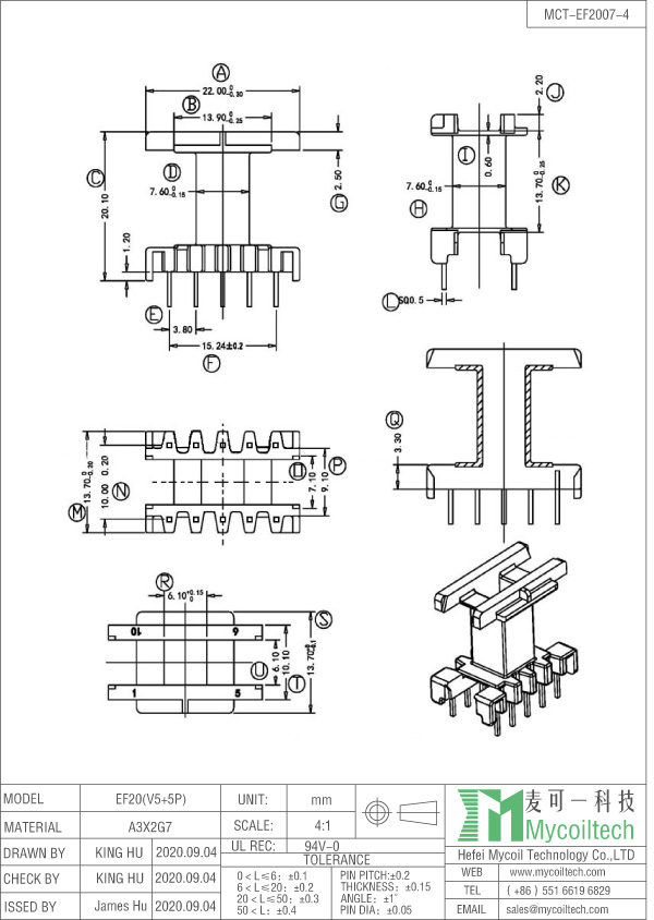 EF20 bobbin for transformer