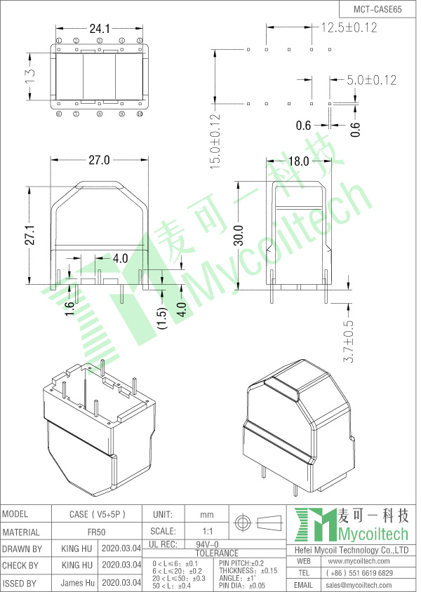 Caixa de bobina de 5+5 pinos