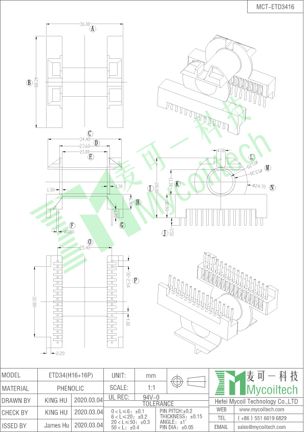 ETD34 horizontaler Spulenkörper