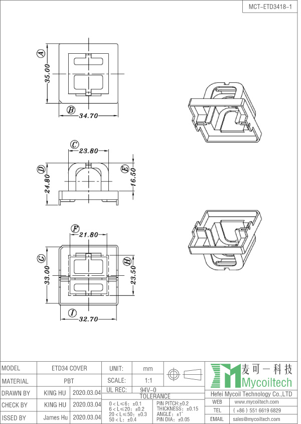 Cubierta del transformador ETD34