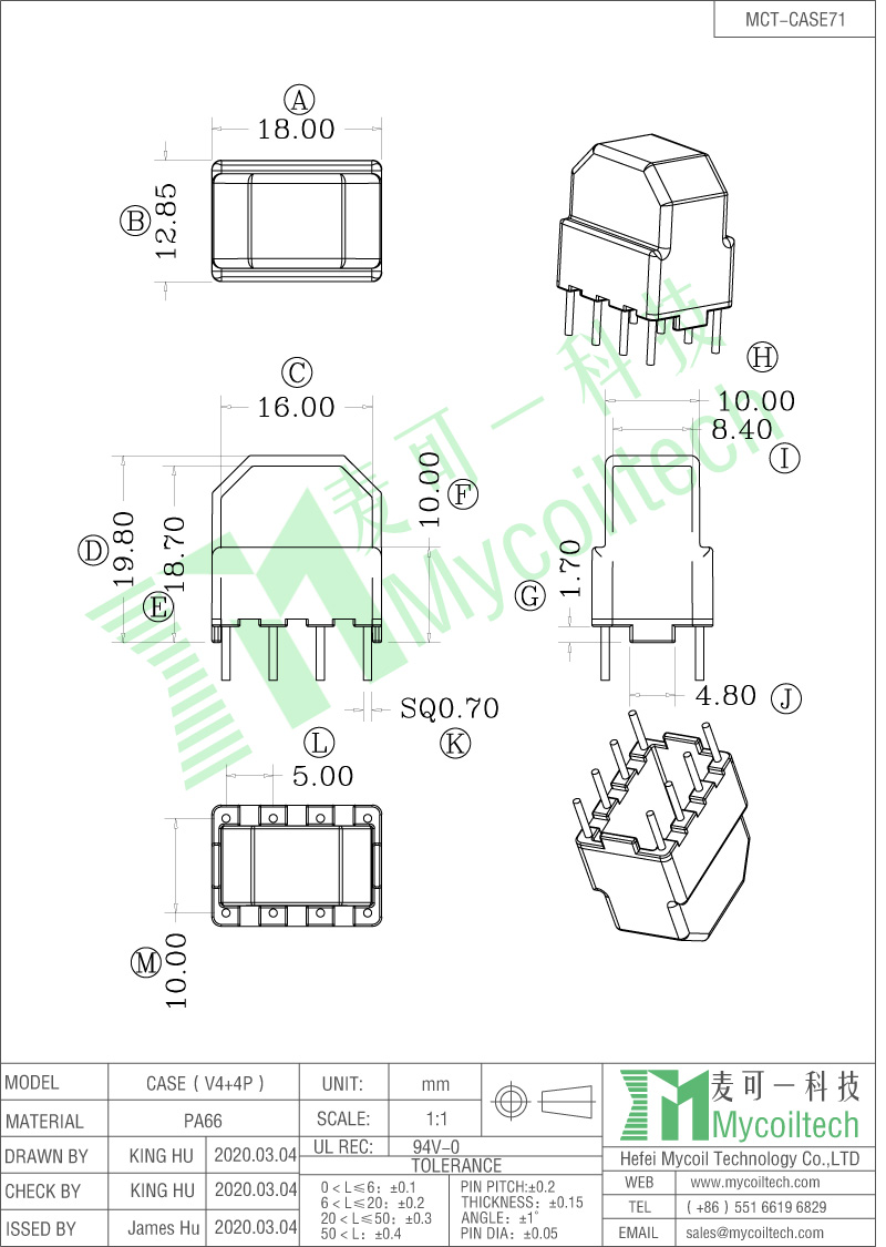 Caja de material PA66 de 4+4 pines