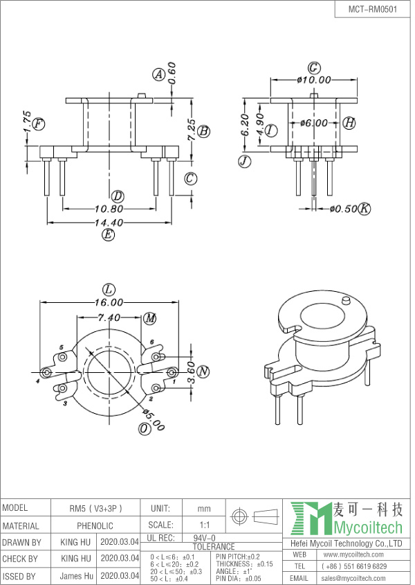 RM5 ferrite core bobbin