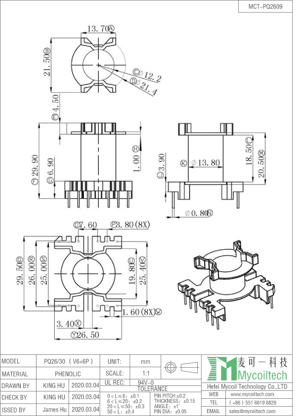 PQ26/30 vertical coil former