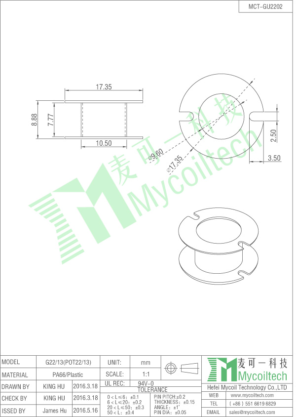 POT22 ferrite core bobbin