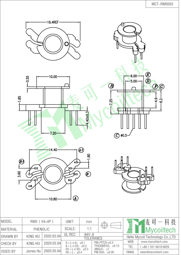 RM5 vertical transformer bobbin