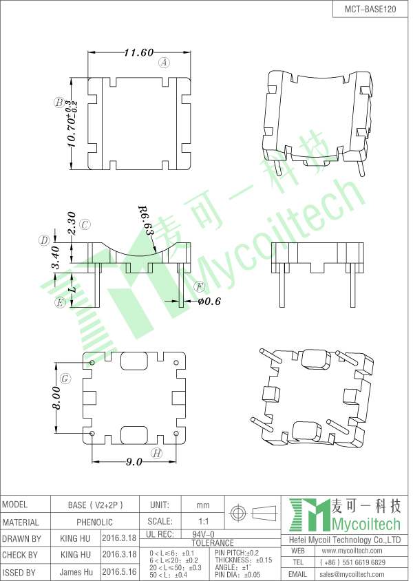 SMD inductor base with pins