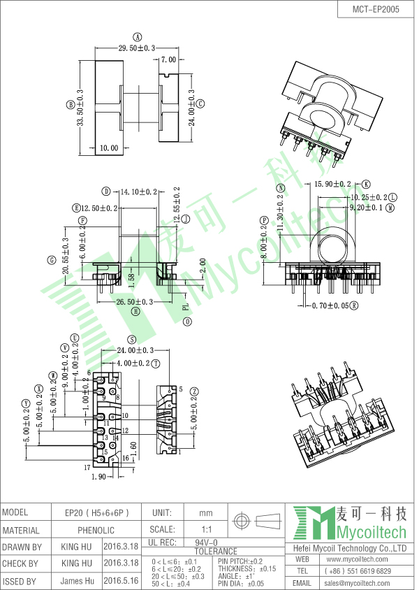 EP20 high voltage transformer bobbin