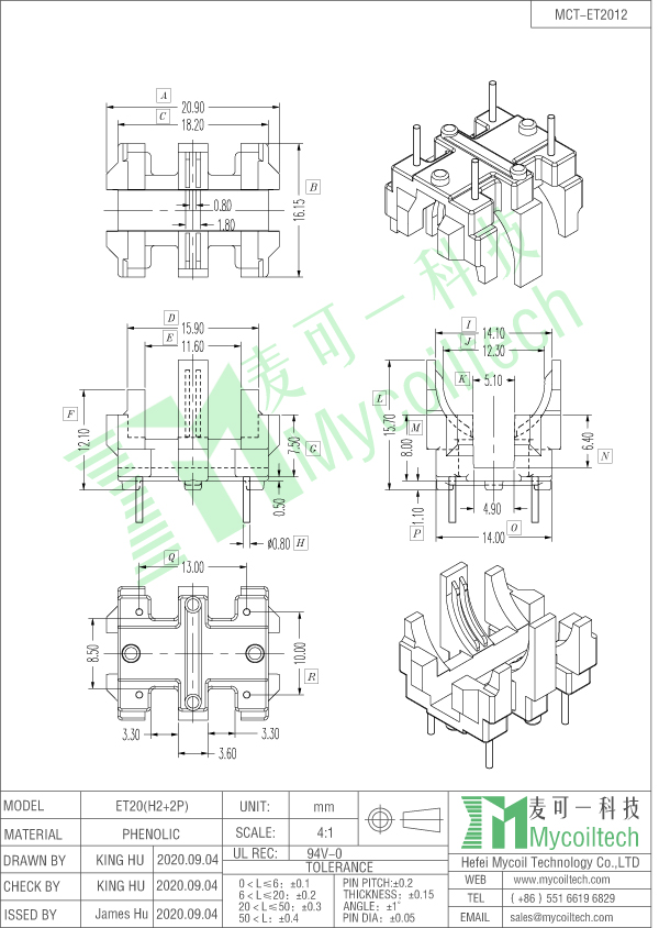 ET20 horizontal base for inductor