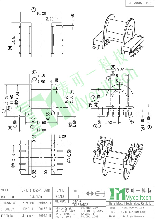 EP13 SMD coil former
